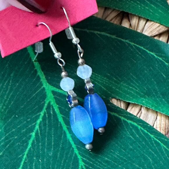 BOGO FREE BLUE BEADED DANGLY EARRINGS - Picture 1 of 5